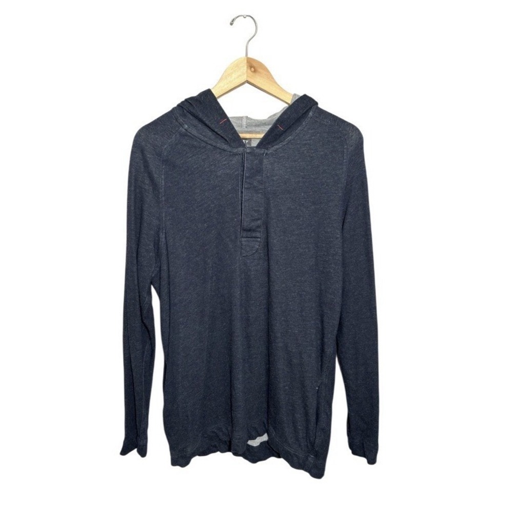 Wolsey Wool Blend Long Sleeve Hooded Henely‎ Sweatshirt Dark Blue